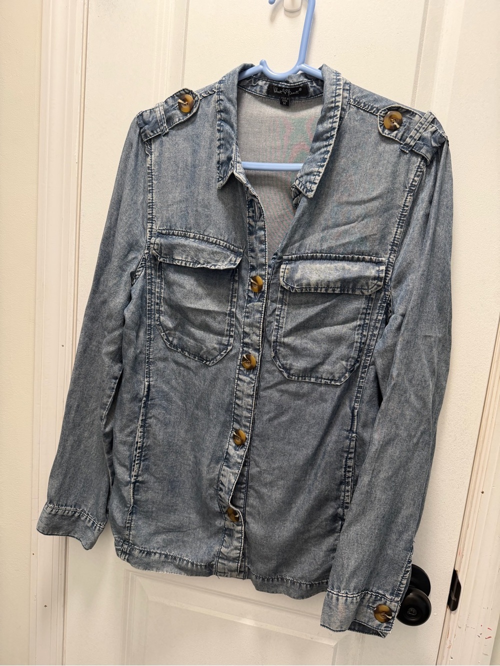 Velvet Heart Light Blue Denim Button-Down Utility Shirt